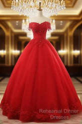 Beautiful Red Tulle Sweet 16 Gowns, Semi Formal Prom Gowns, Red Party Dress